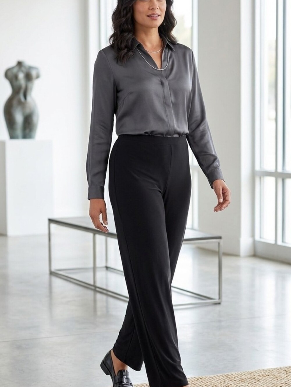 Susan Graver Black Liquid Knit Pull On Trouser Pants XL Tall